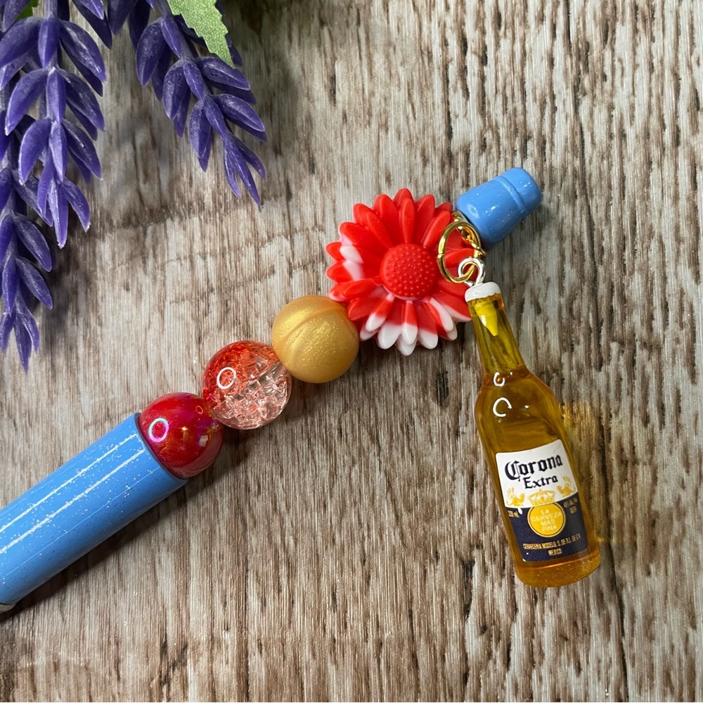 Handcrafted Pens Corona Flower Beaded Unique Artisan Gifts Office Accessories - Picture 2 of 2